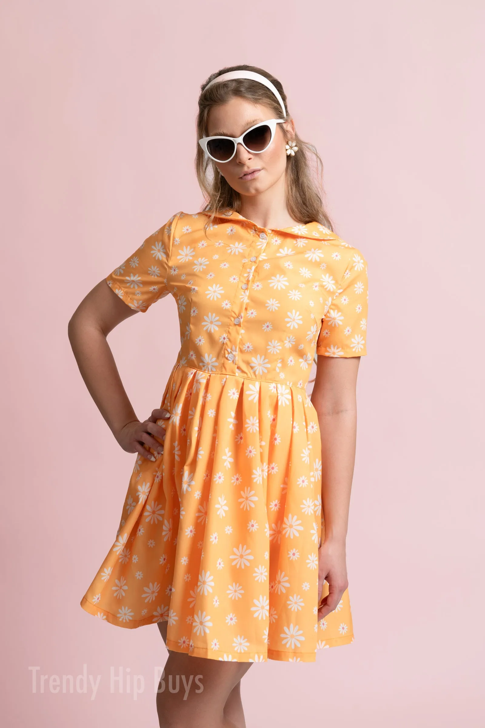 Vintage Dress style, 50s style dress, Yellow Floral Dress, Retro Dress, Yellow Sun Dress, Rockabilly Dress, Sailor Dress, Pin Up Dress