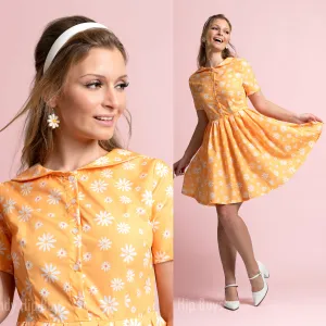 Vintage Dress style, 50s style dress, Yellow Floral Dress, Retro Dress, Yellow Sun Dress, Rockabilly Dress, Sailor Dress, Pin Up Dress