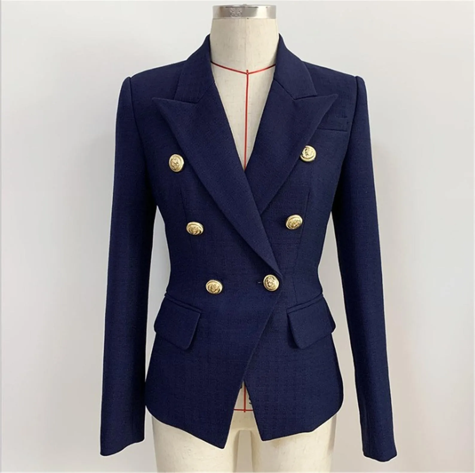 Women's Golden Lion Buttons Navy Fitted Blazer Jacket