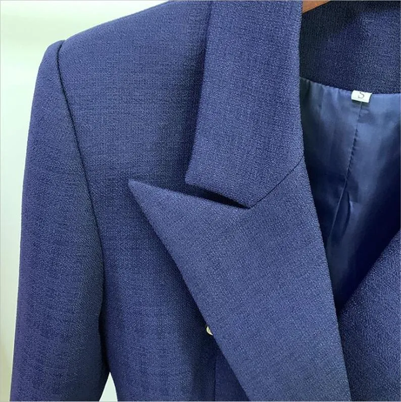 Women's Golden Lion Buttons Navy Fitted Blazer Jacket