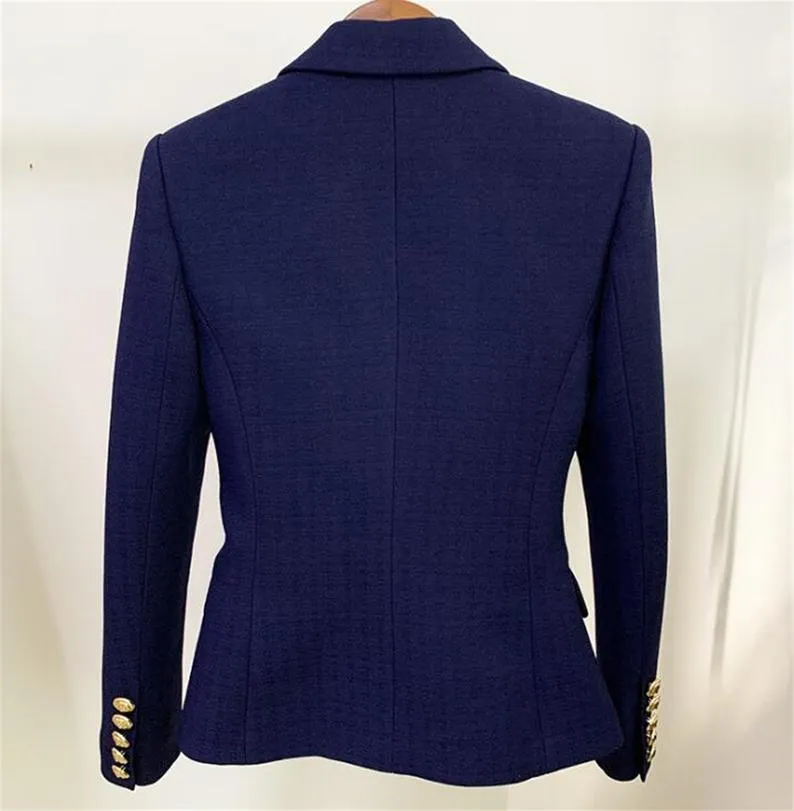 Women's Golden Lion Buttons Navy Fitted Blazer Jacket