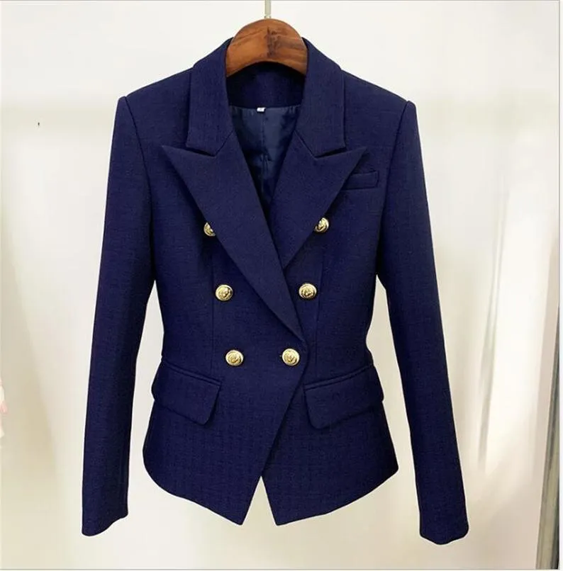 Women's Golden Lion Buttons Navy Fitted Blazer Jacket