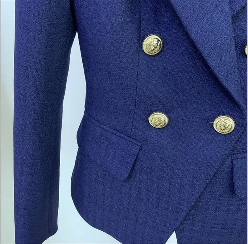 Women's Golden Lion Buttons Navy Fitted Blazer Jacket