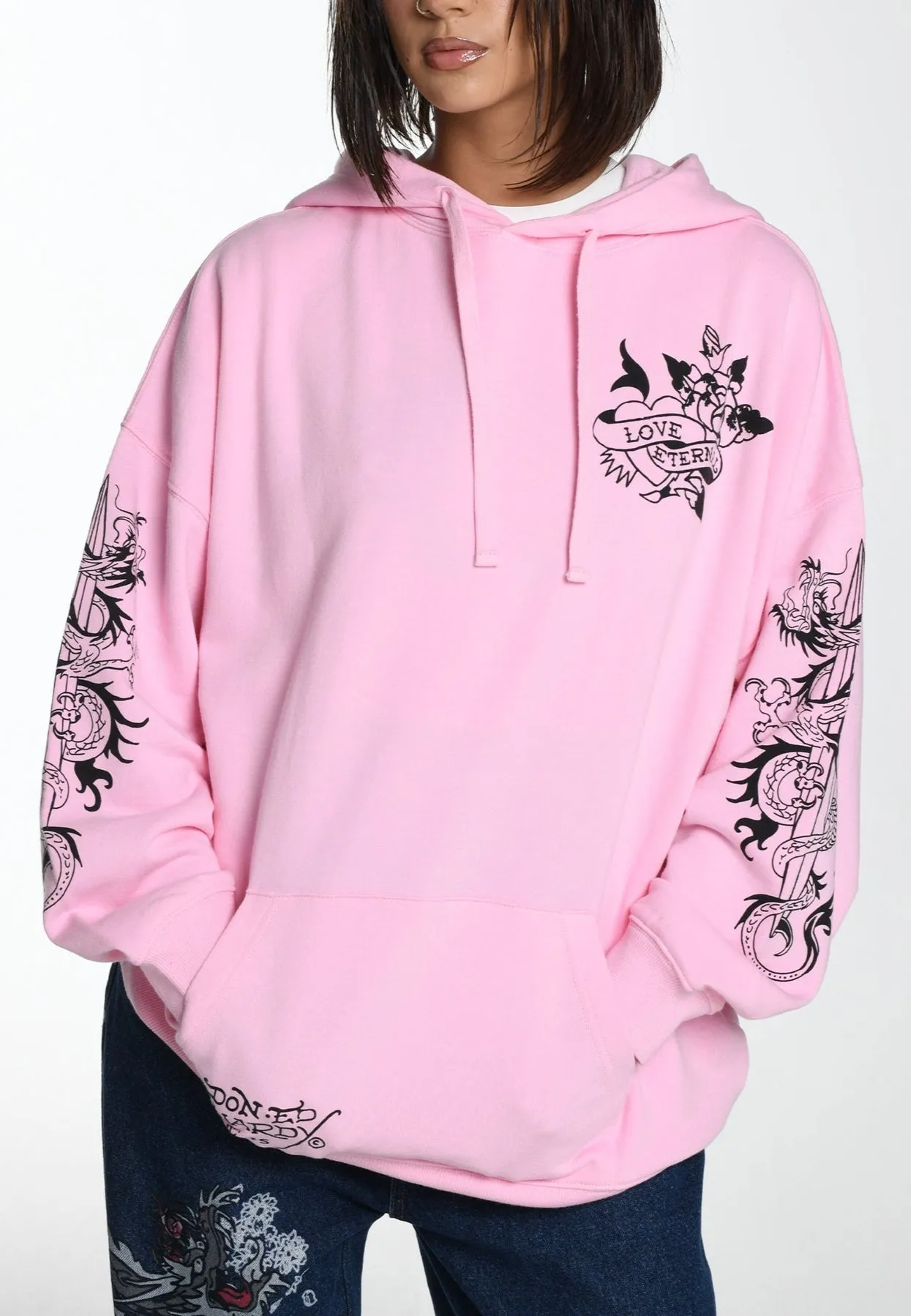 Womens Love Eternal Graphic Relaxed Hoodie - Pink